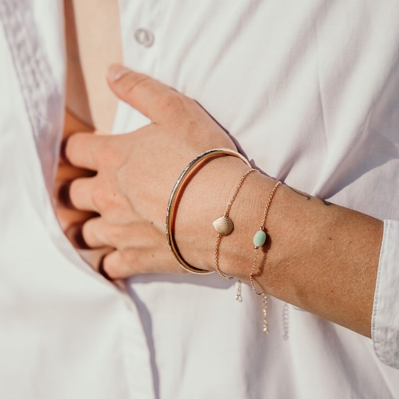 Bracelet Fin Amazonite Plaqué Or Pierre Precieuse Vert Bleu Aqua