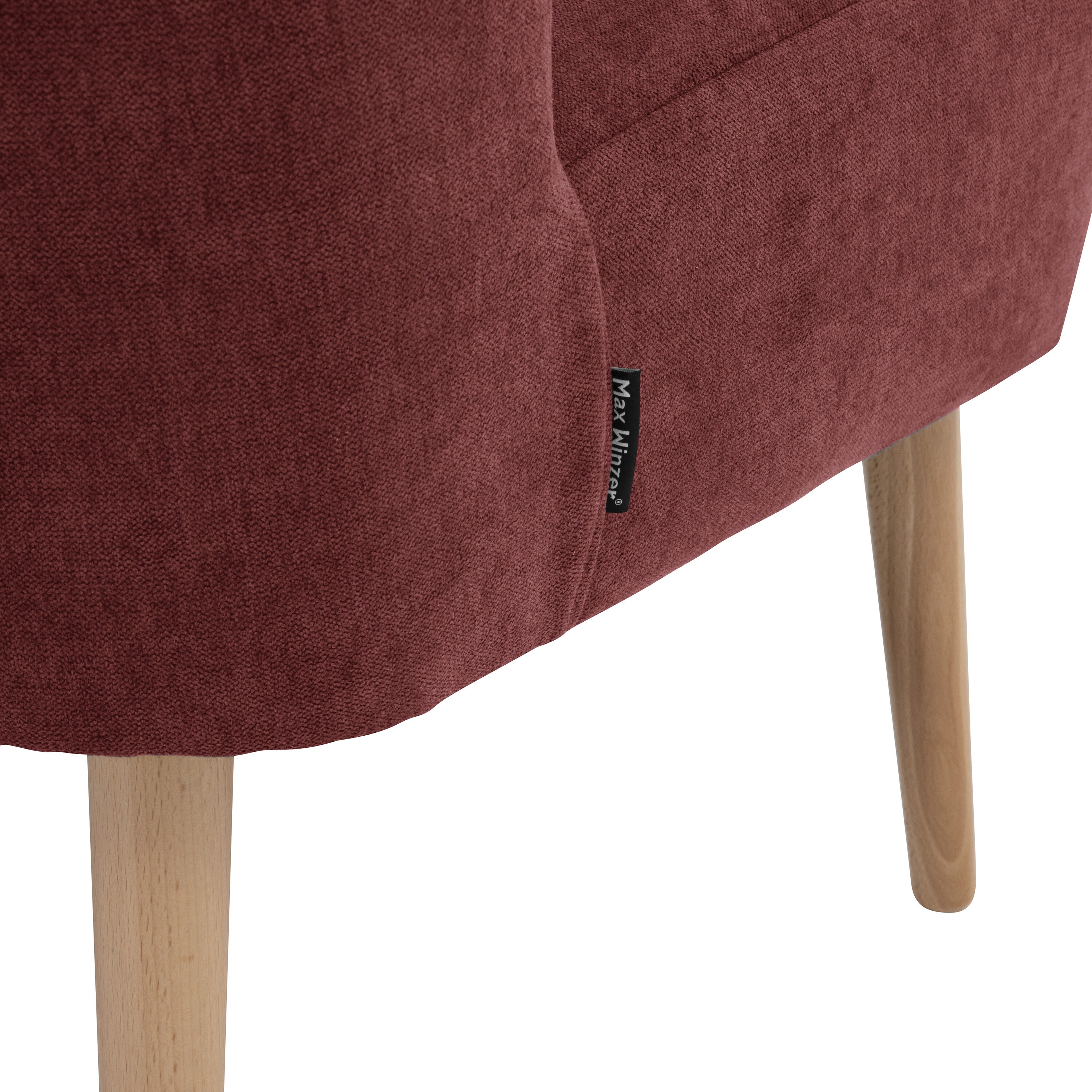 lovingHome® Sessel Fiola Velours rot Polstersessel Stuhl Relaxsessel Füße Buche natur mittlere Sitzhärte