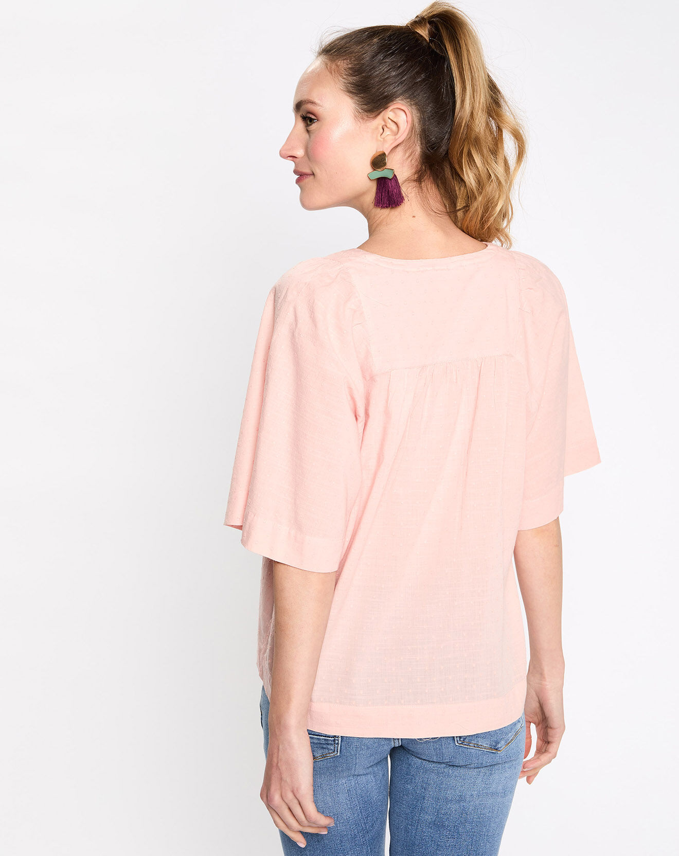 Esprit Blouse plumetis manches courtes rose clair