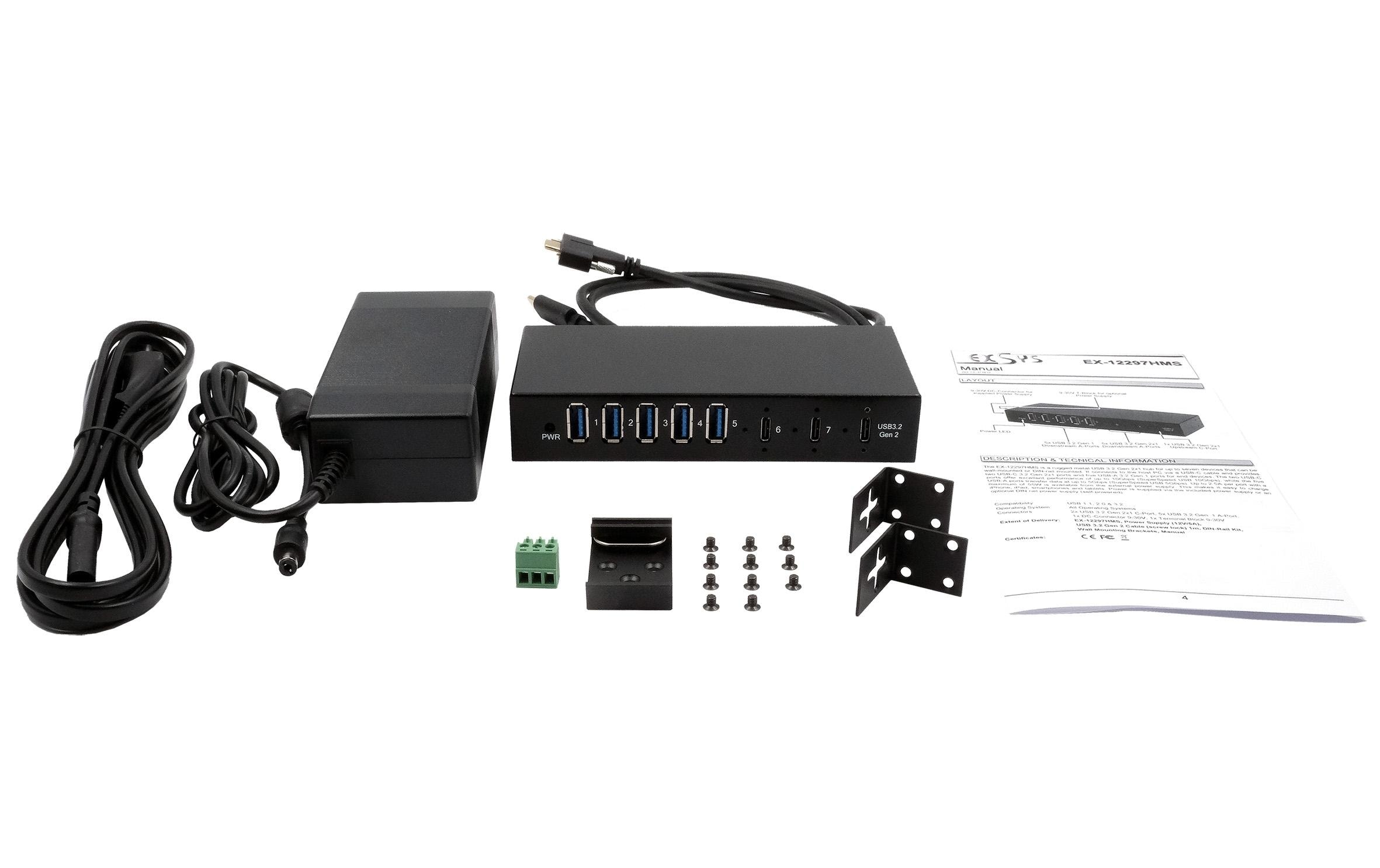 USB-Hub Industrial USB 3.2 Gen 2 x 1 Hub 7-Port<br>7-Port USB HUB für Tisch, Wand- und DIN-Rail Montage