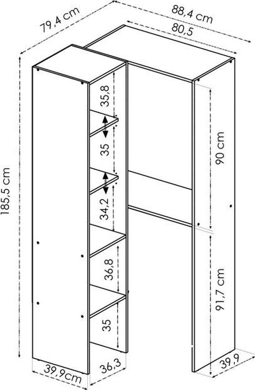 FERDINAND - Hoekkast - Wit - Spaanplaat - 4 Legplanken, 2 Hangstangen