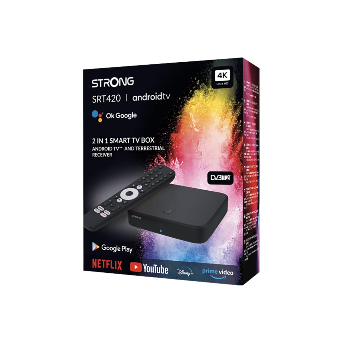 Strong Hybrid DVB-T2 & Android TV Box 4K UHD-strømmeenhet (sort)