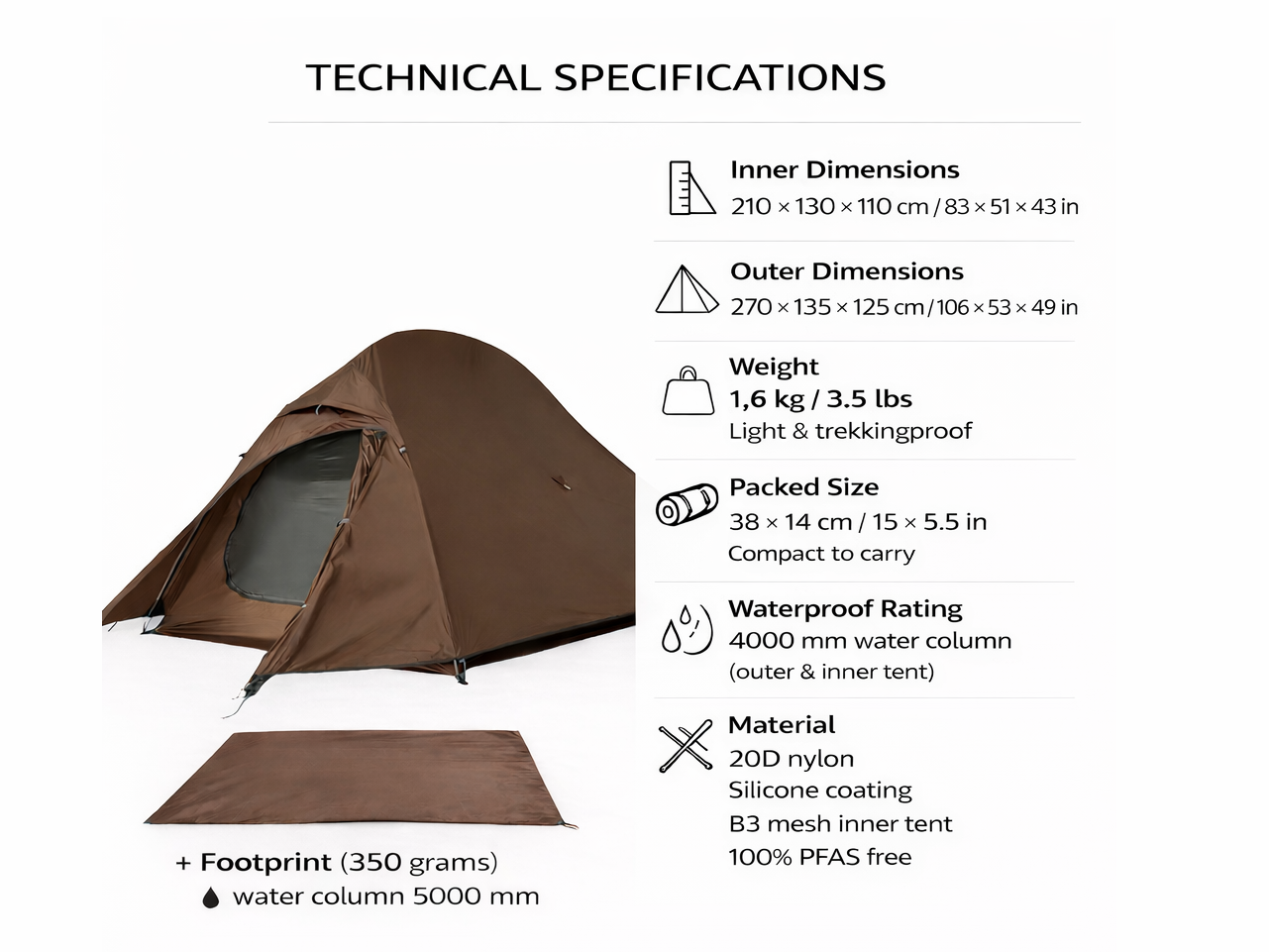 Hikr Hero 2-persoons kampeertent - Brown