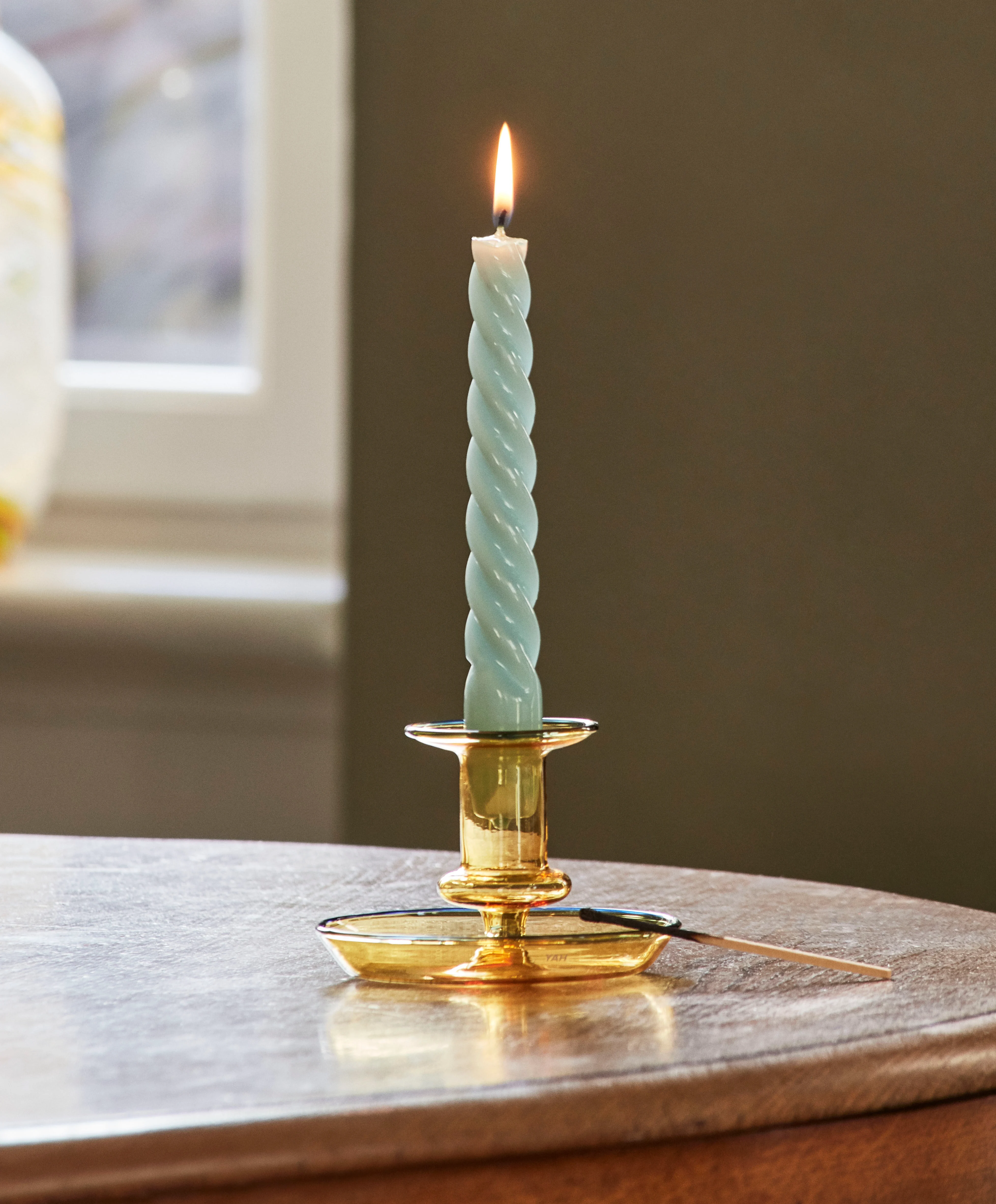 FLARE STRIPE MILK SMALL - Bougeoir verre | Bleu
