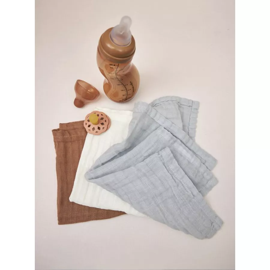 MEYCO Musselin Spucktücher 3er-Pack Uni OffwhiteLight BlueToffee