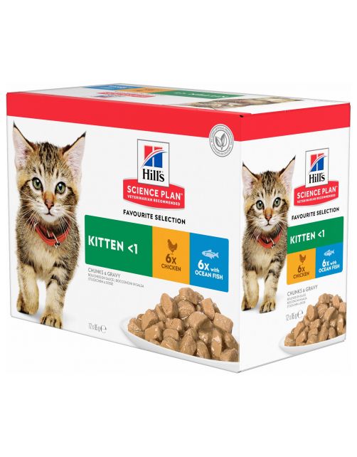 Hill's Feline Maaltijdzakjes Kitten Multipack - Kattenvoer - Mix Mix Zeevis 12x85 g