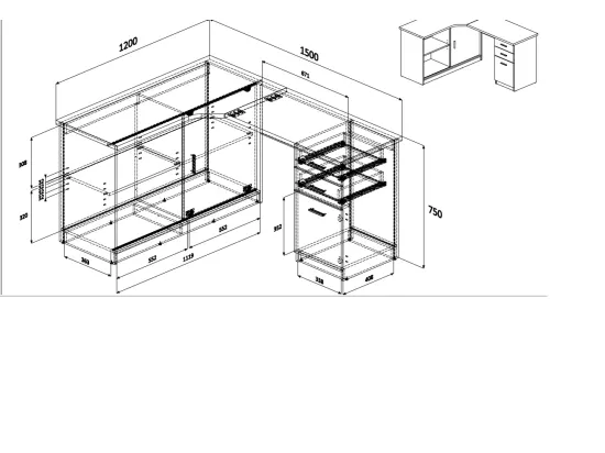 Bureau d'angle NORWY - 2 portes & 2 tiroirs - Blanc et chêne