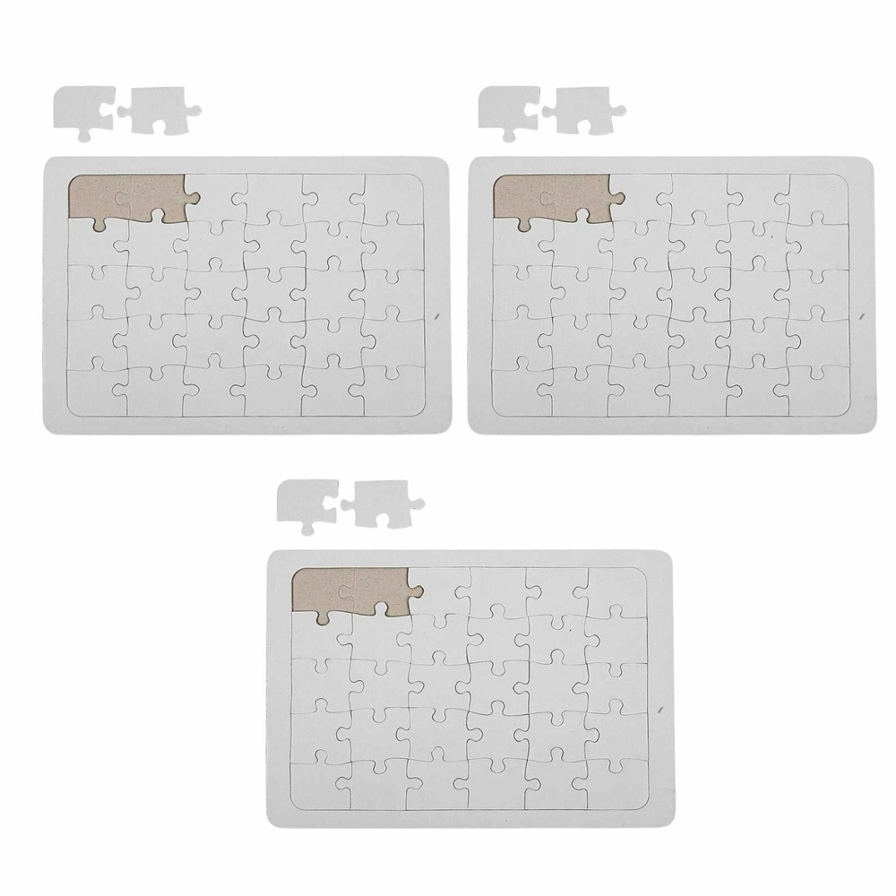 3 puzzles à décorer blancs 30 pièces 15 x 21 cm