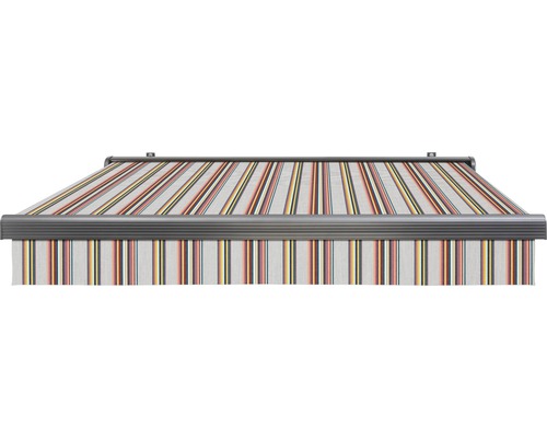 SOLUNA semi-cassette zonnescherm Comfort 2,5x2, doekdesign D421, frame DB703 donkergrijs, aandrijving rechts inclusief slinger