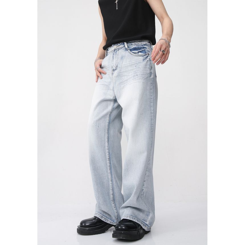 FAERIS - High Waist Washed Wide Leg Jeans