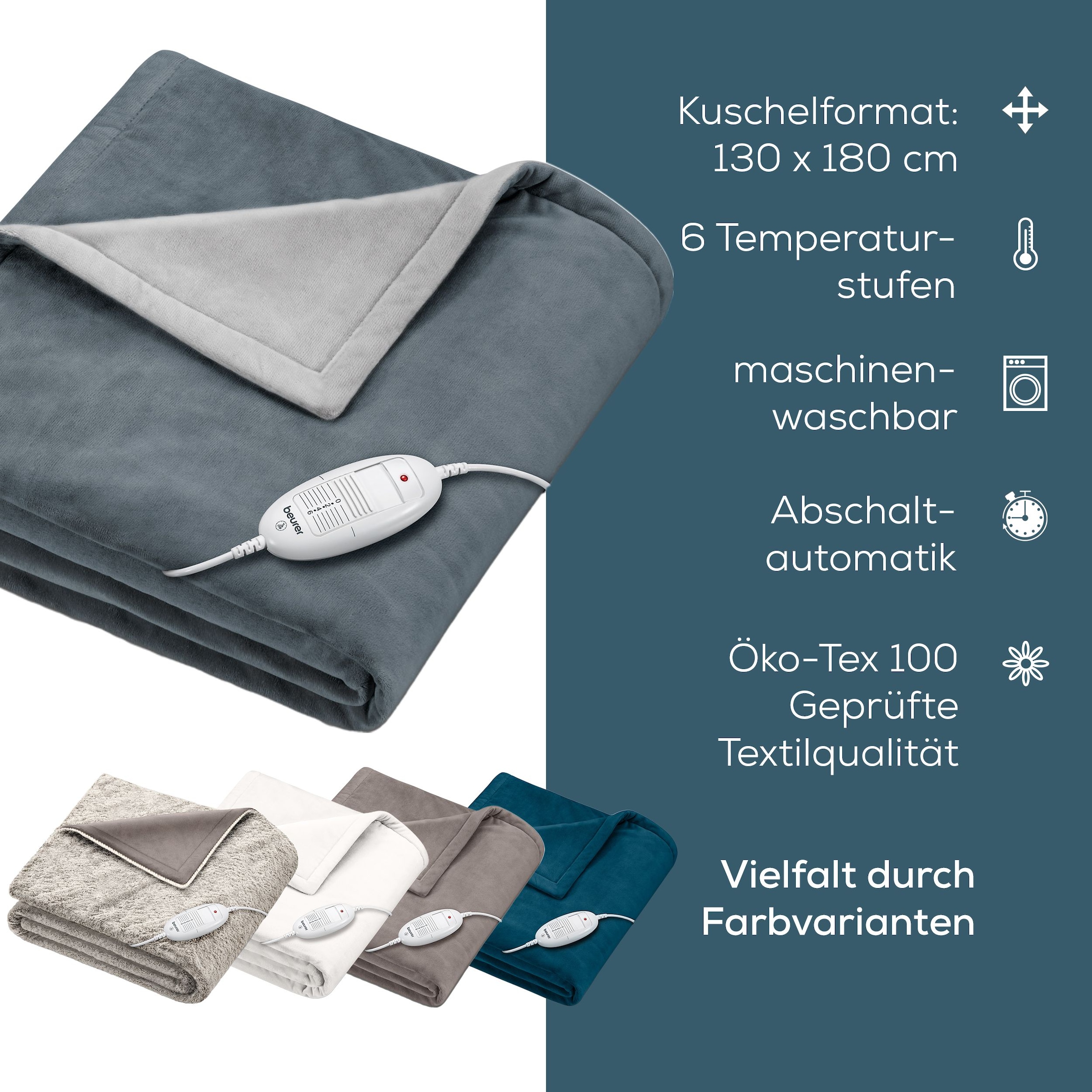 BEURER Heizdecke »HD 75 Cosy Dark-Grey, elektrische Wärmedecke zum Einkuscheln« Mit 6 Temperaturstufen, Abschaltautomatik, maschinenwaschbar