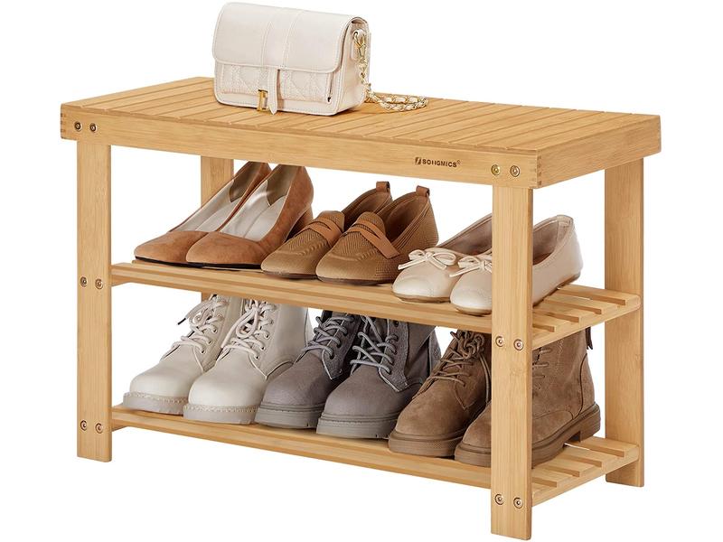 Songmics Schuhregal aus Bambus, Nature Schuhgestell mit Sitzbank