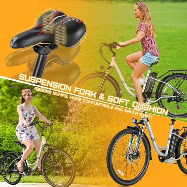 Bicicleta elétrica Gocio 500W para adultos, bicicleta híbrida elétrica de 26 polegadas para cidade, bicicleta elétrica com bateria de 48V 7.8Ah
