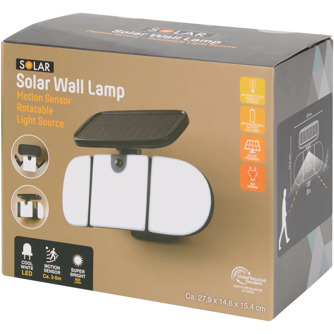 Solar muurlamp met bewegingssensor 800 lumen | 15,5 x 28 cm