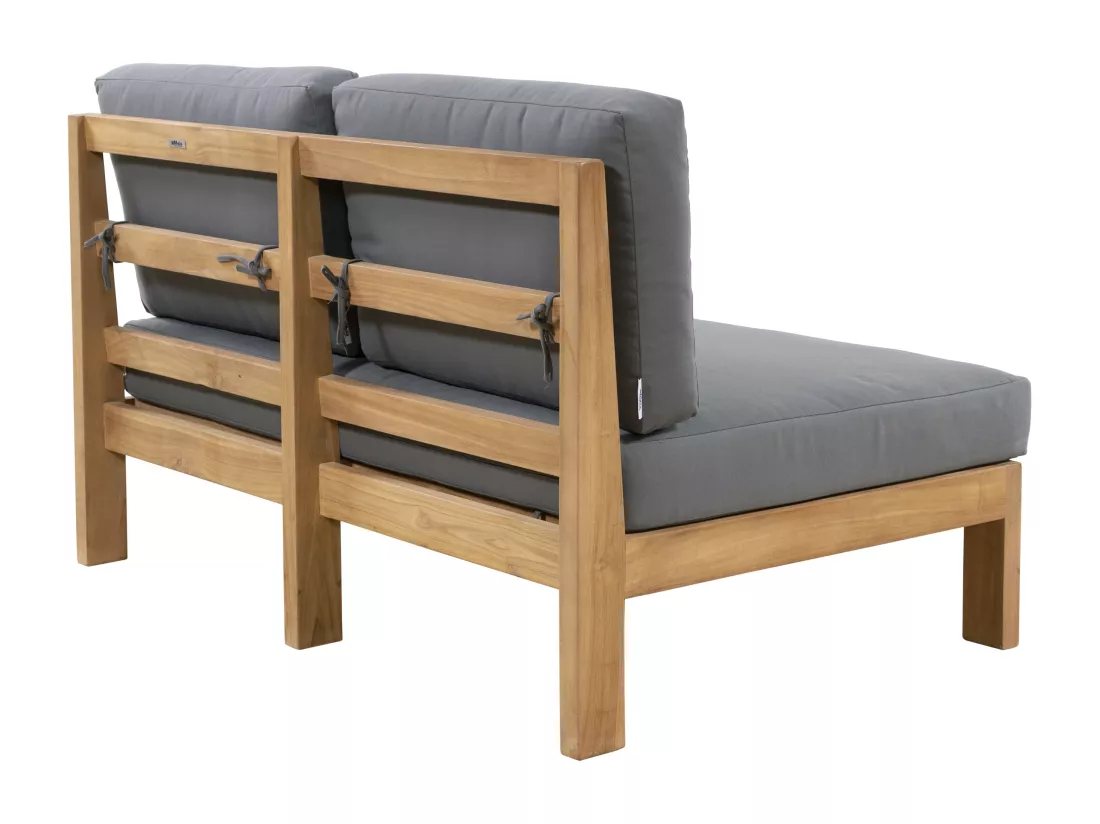 Salon de jardin en teck : un canapé 2 places, 2 fauteuils et une table basse carrée - Naturel clair et gris - SUMINI de MYLIA
