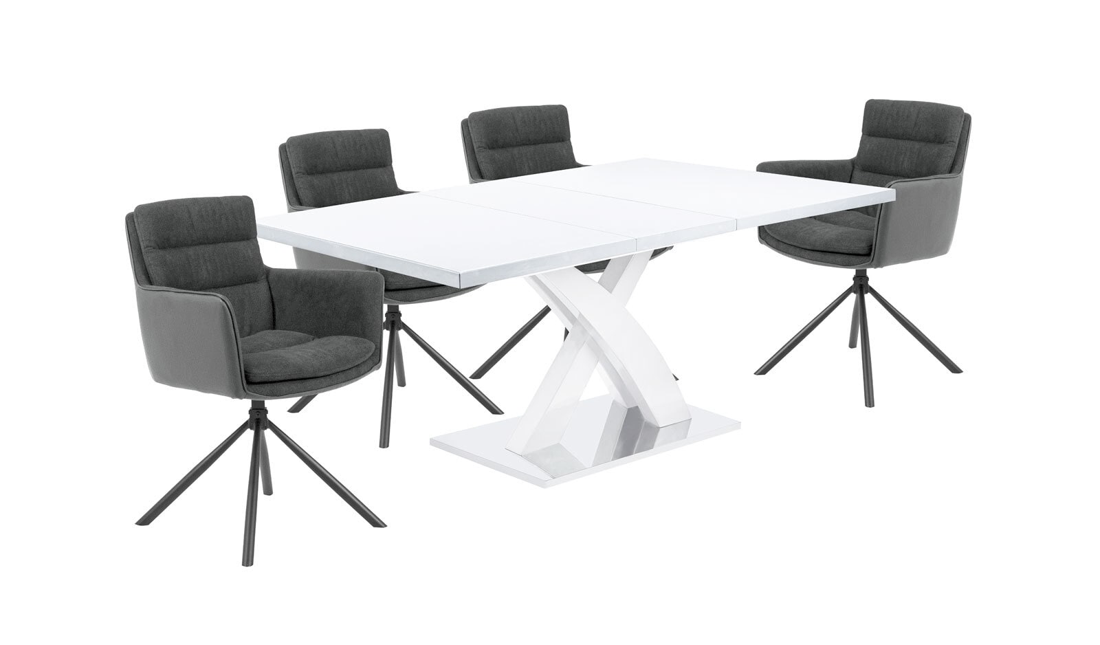 Tisch Martina Pro Hochglanz Weiß lackiert/Weißglasplatte 140(180)x76x90 cm