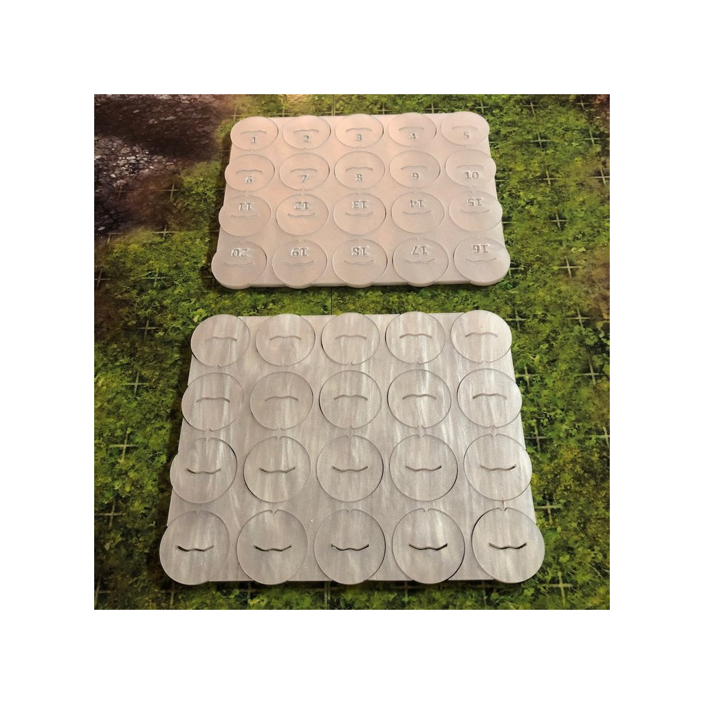 Flat Plastic Miniatures - Colored Bases Etched Numbers 1-20 - Clear