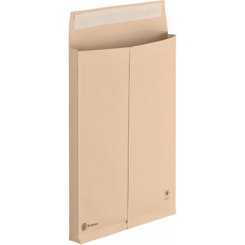 Pochette à soufflets 3 cm kraft brun armé 275 x 365 mm Bruneau 120 g sans fenêtre - Boîte de 50