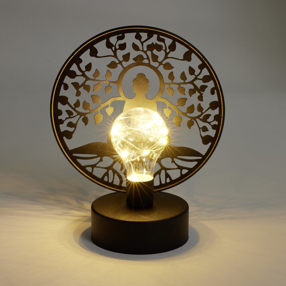 Lanterne LED Bouddha métal noir 18x10xH21,5cm
