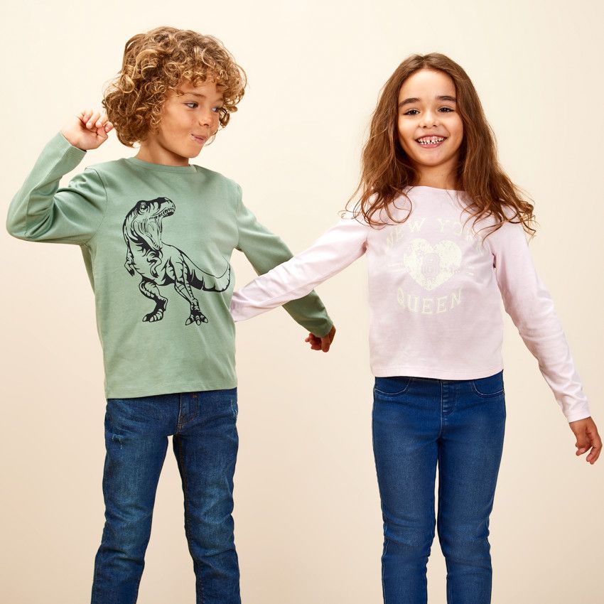 T-shirt manches longues print fantaisie pour fille - Rose