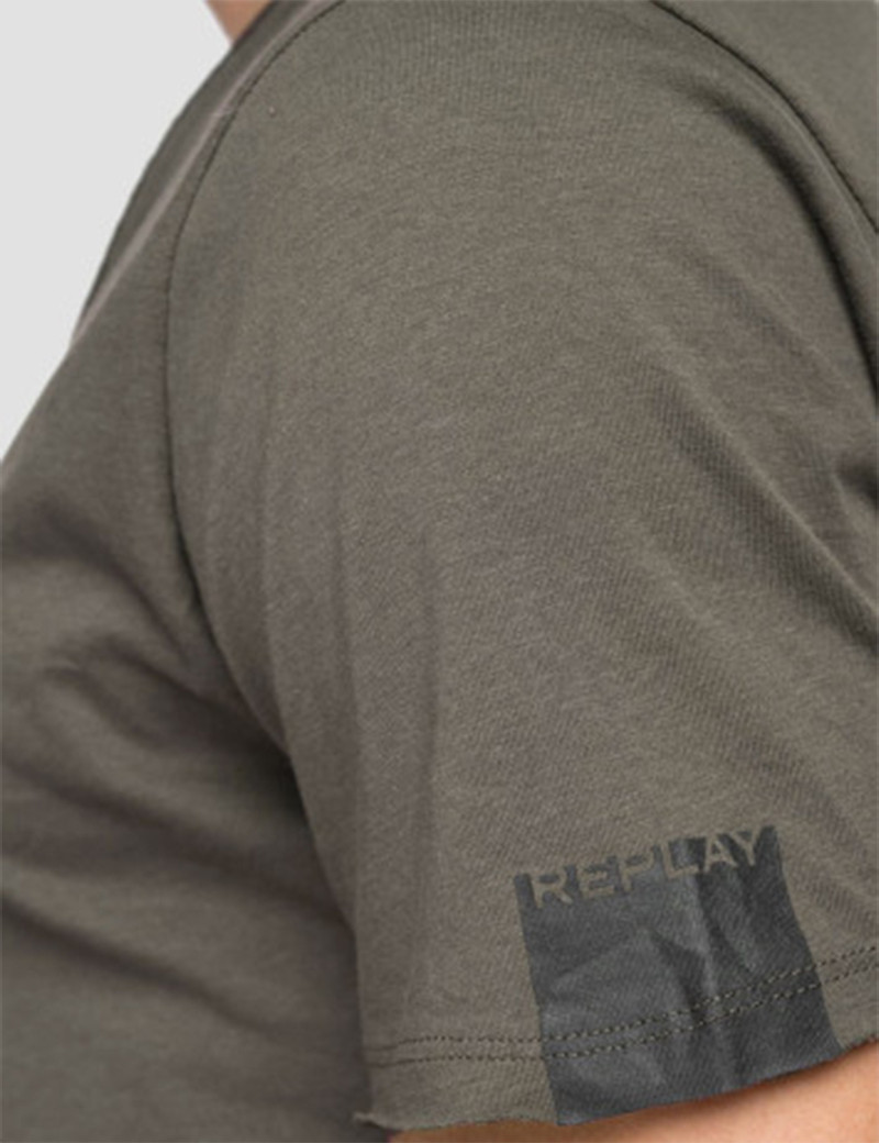 REPLAY T-SHIRT COL V COTON CEMENTO
