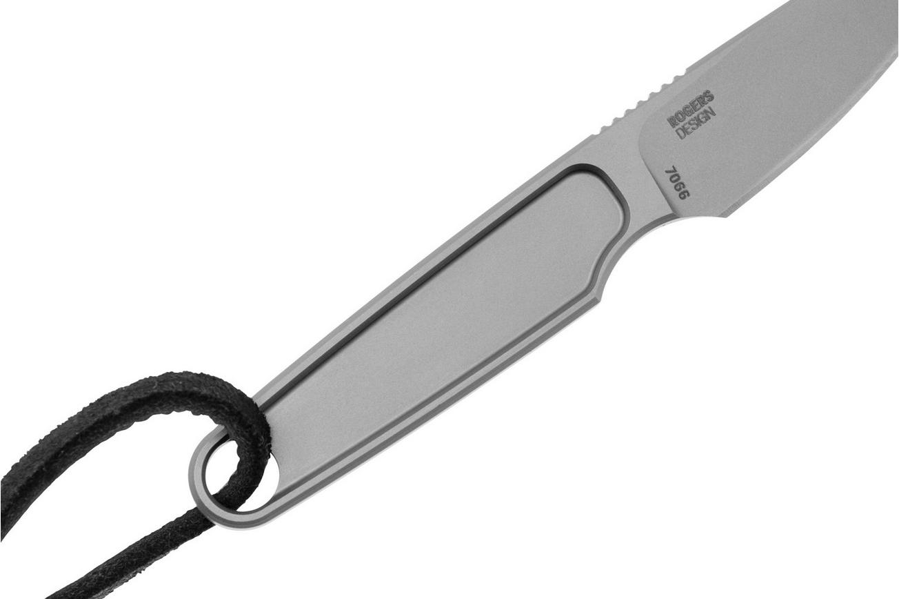 CRKT HangTi Drop Point 7066 Silver Titanium Nitride Titanium, nekmes, Richard Rogers design