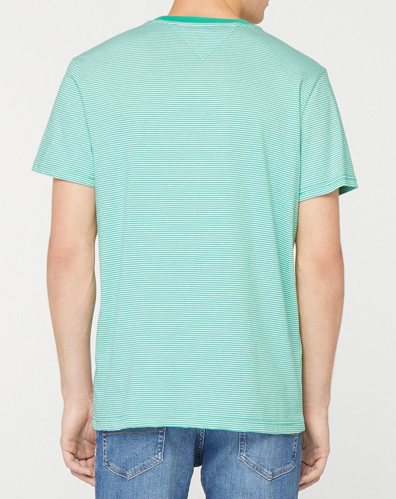 Tommy Jeans T-Shirt 100% Coton Bio Pocket à fines rayures vert/blanc