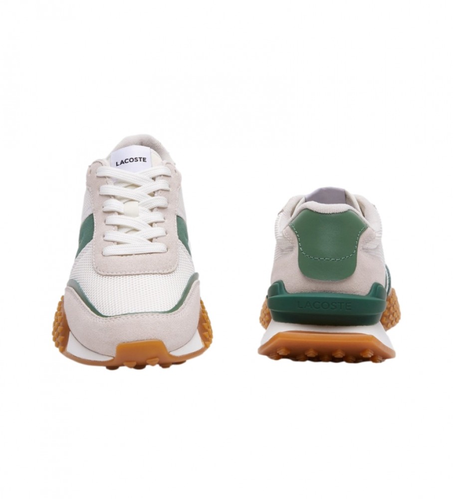 Tênis Lacoste L-Spin Deluxe em couro, branco e verde.