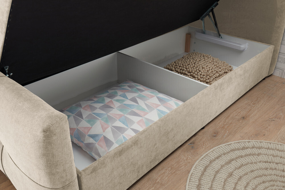 Boxspringbett TOULOUSE 180x200cm beige Microfaser inkl. Matratze Topper Stauraum