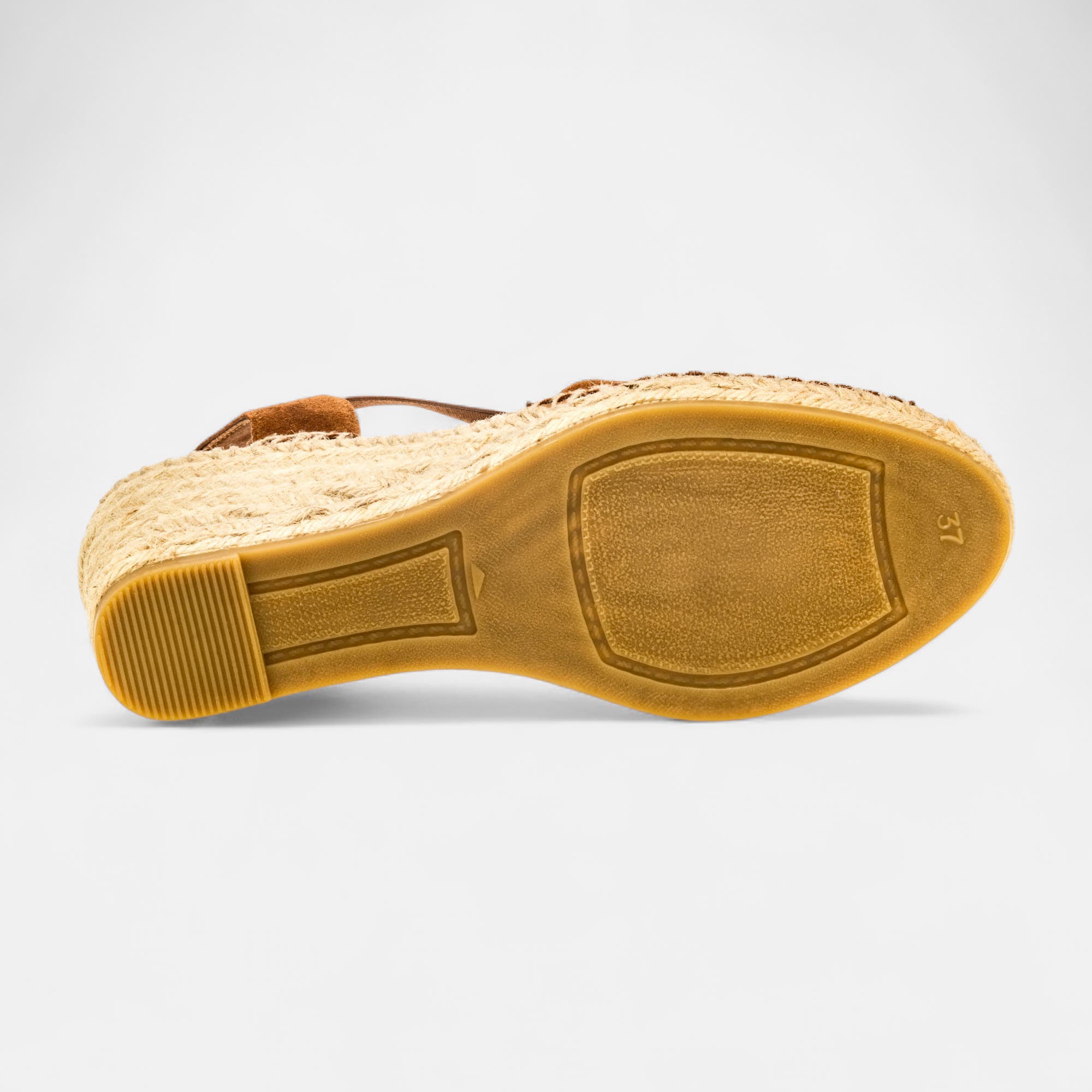 Espadrilles à talon compensé Femme en cuir marron