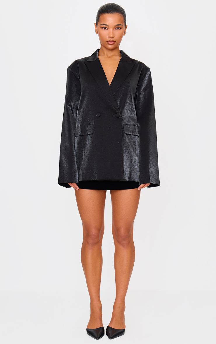 Noir Blazer Oversize Ample Aspect Satiné