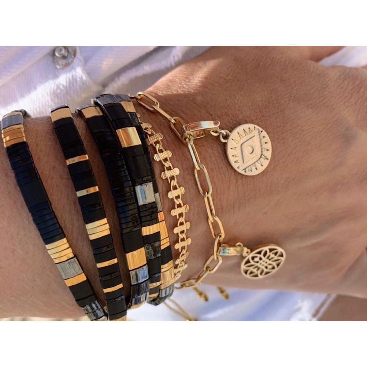 Bracelet Claire BERTEAU Nairobi Perles plates en verre 2