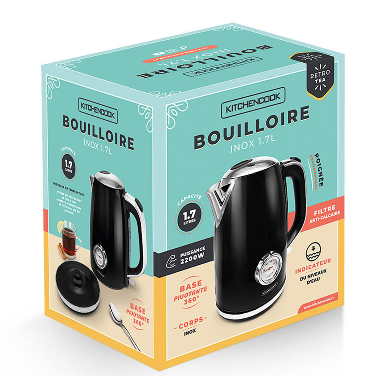 Kitchencook Bouilloire Style rétro noire - 61.2x23.2x53.6 cm
