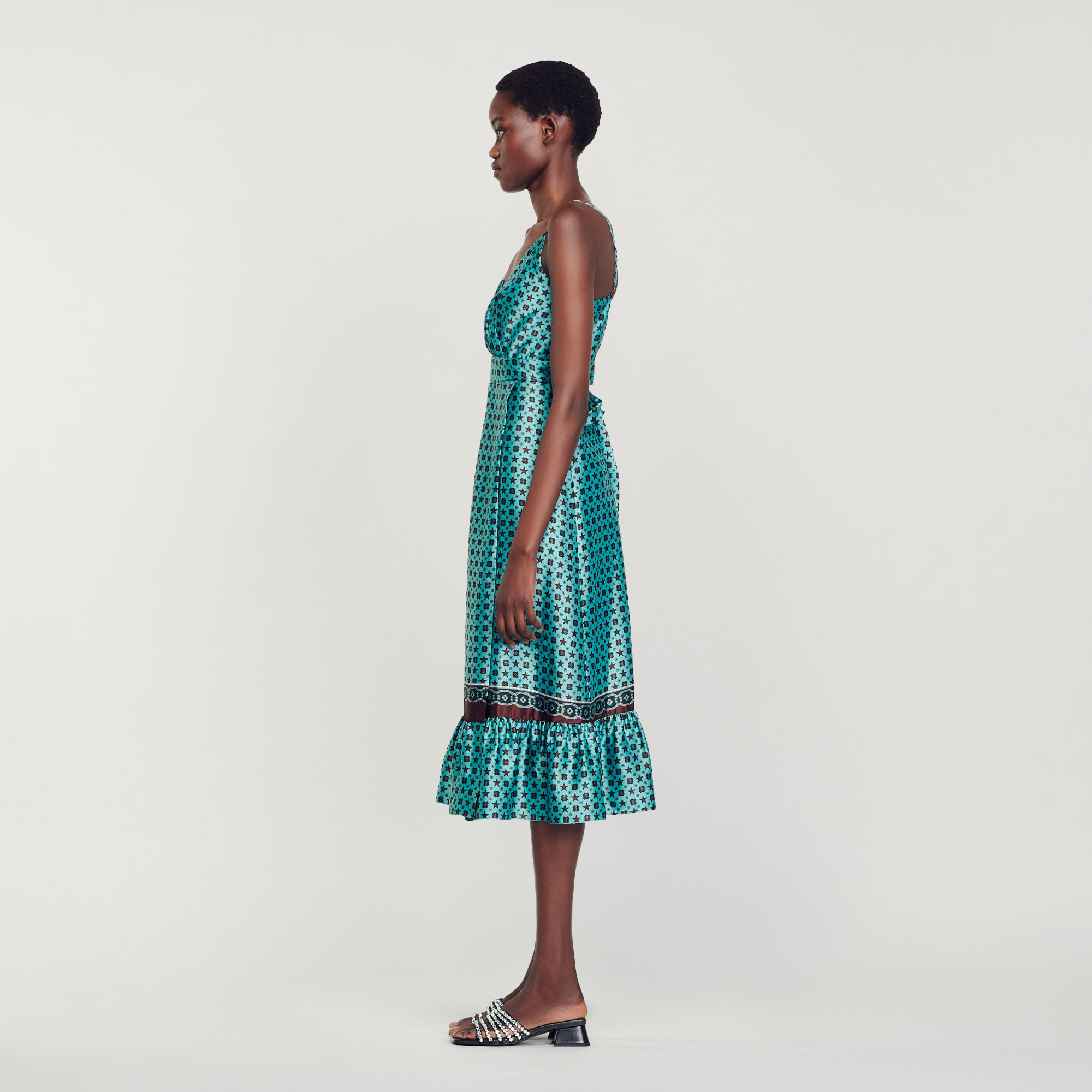 Robe midi satinee imprimee
