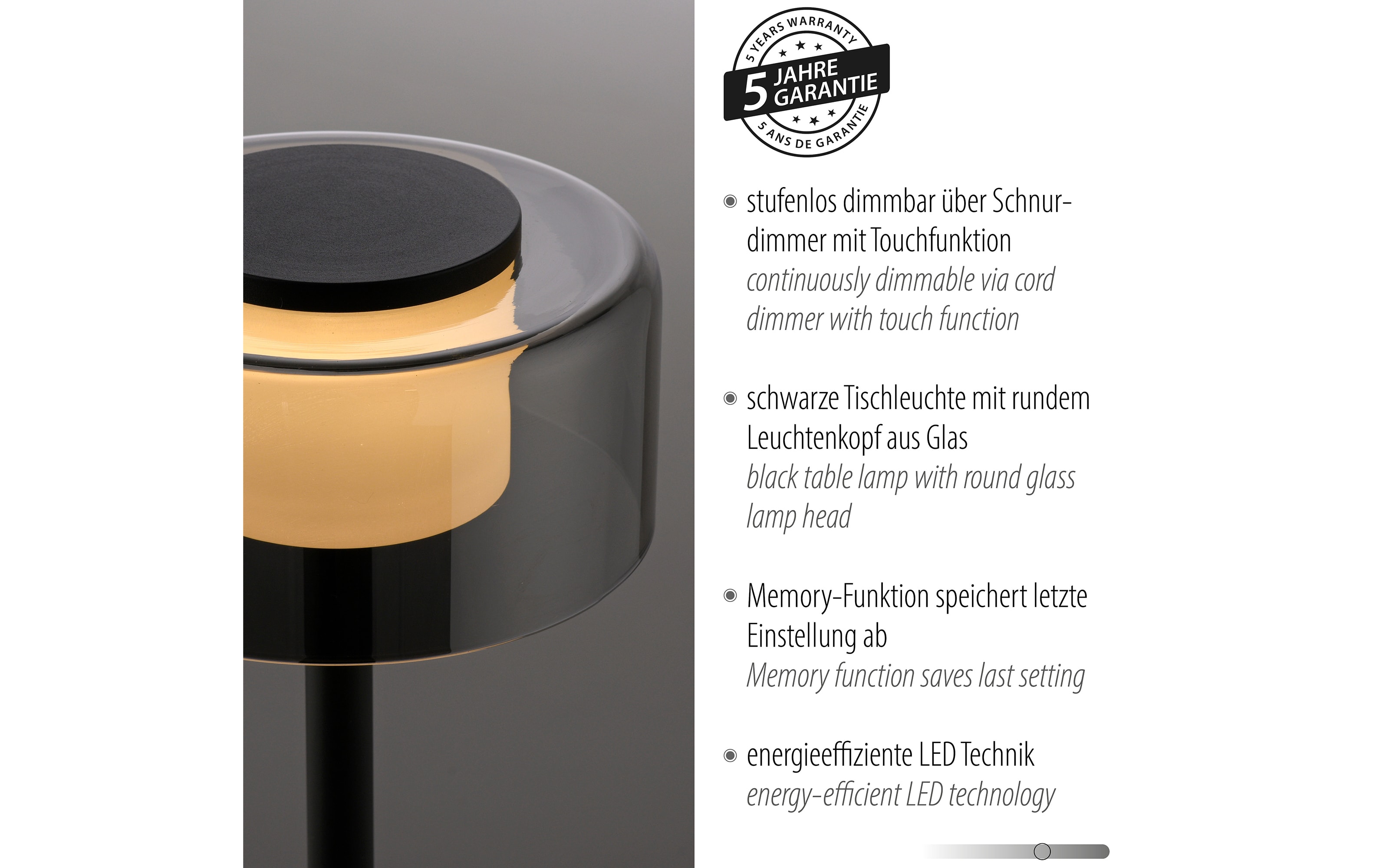LED-Tischleuchte schwarz, inkl. Dimmfunktion