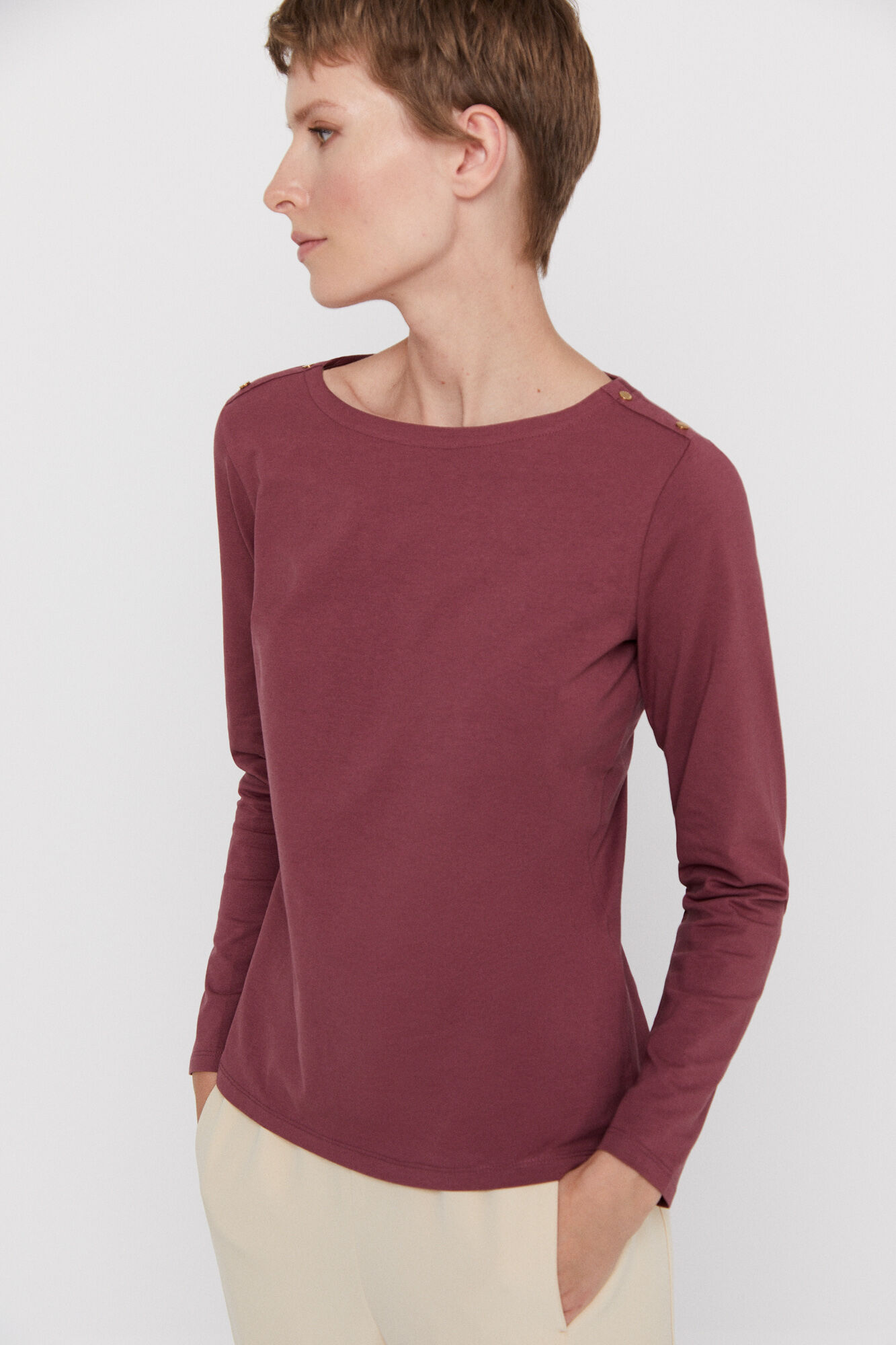 Camiseta básica de manga comprida estilo náutico - Rosa