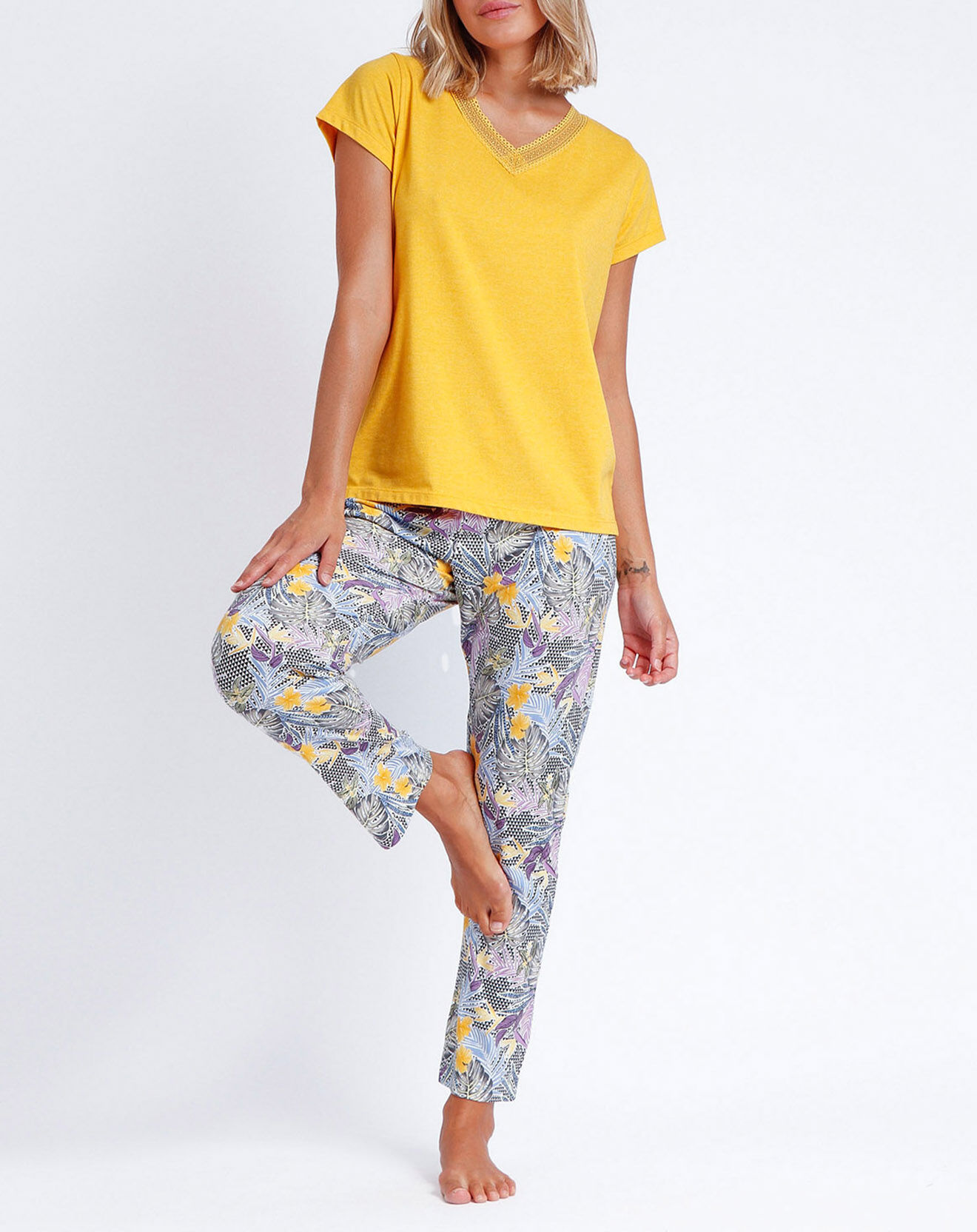 Admas Pyjama Ethnique jungle jaune/gris