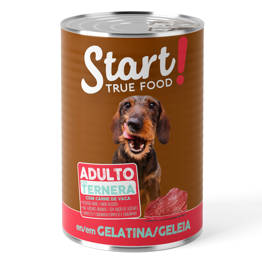 Comece! Ração em lata de gelatina para cães adultos com frango, carne bovina e cordeiro – Pacote múltiplo