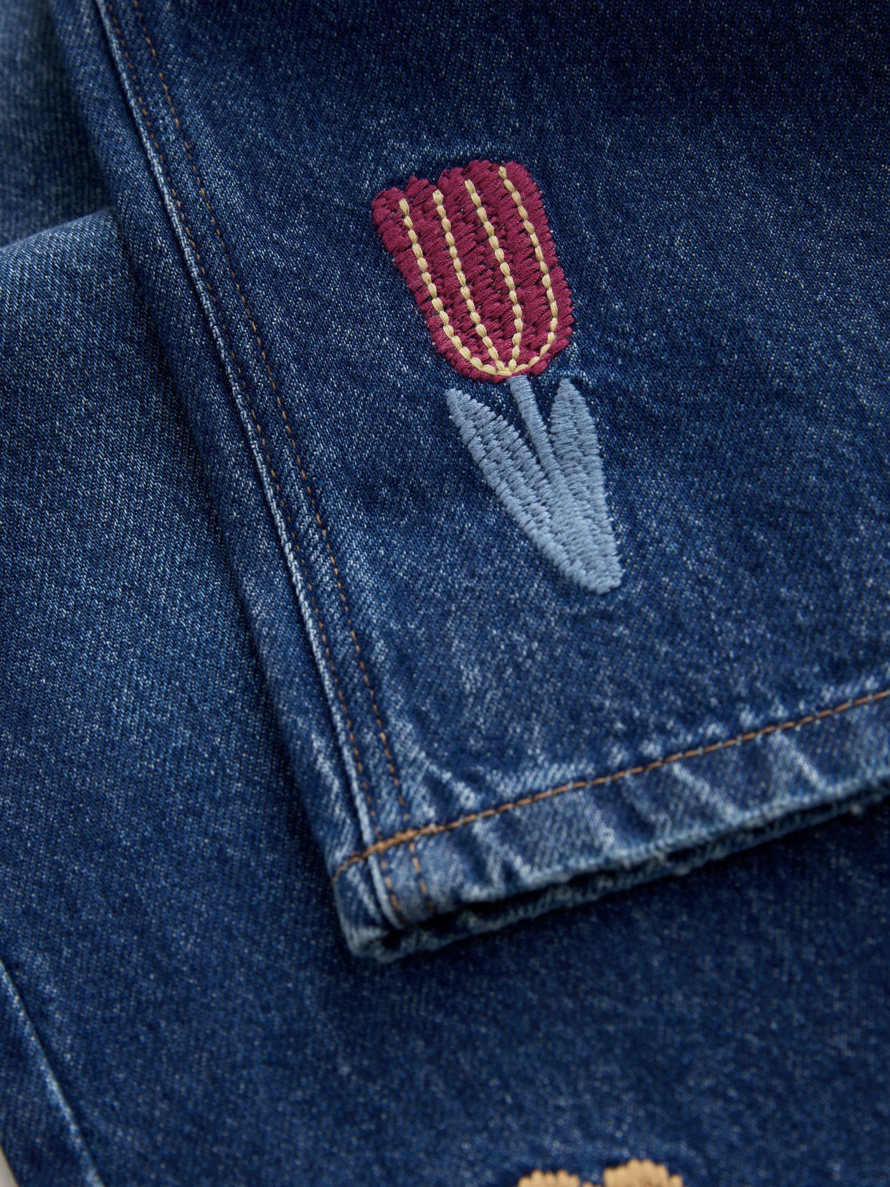 Normaal blauw - Jeans met rechte pijpen en bloemenborduursel (3-16jr)