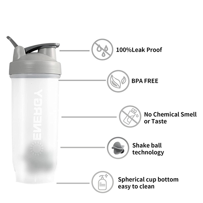 (500ml) Fitness Protein Shaker Trinkflasche   Blender Kugel - Grau