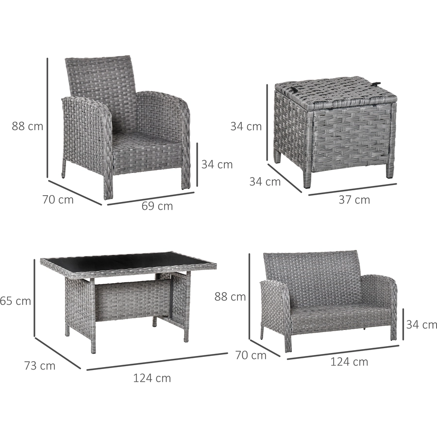Outsunny Polyrattan Gartenset 6-teilig Grau