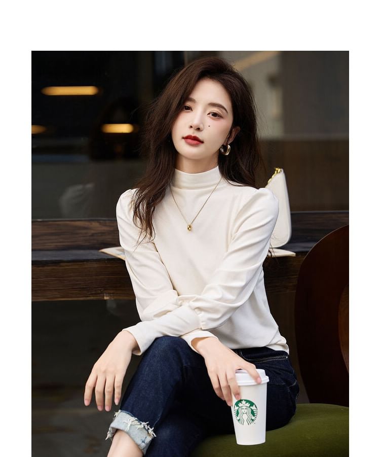 Jeonseon - T-shirt met lange mouwen en mockneck, effen