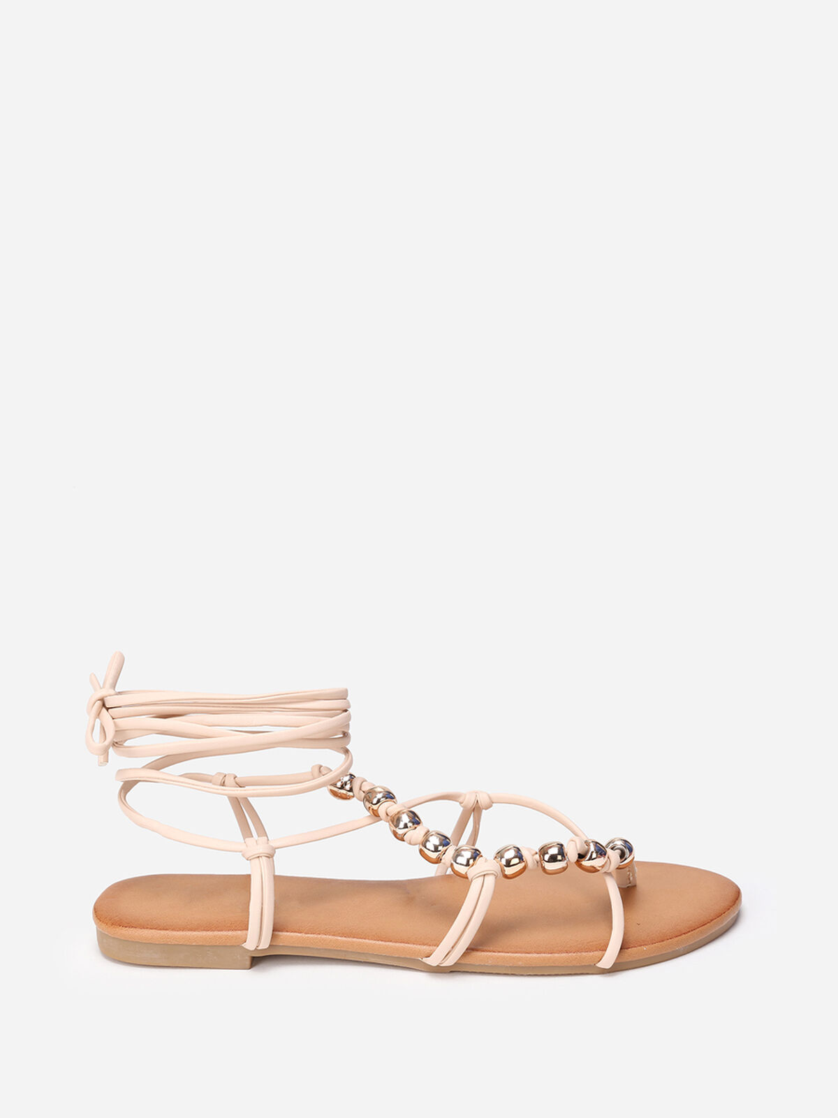 Sandales à fines brides en perles- Beige
