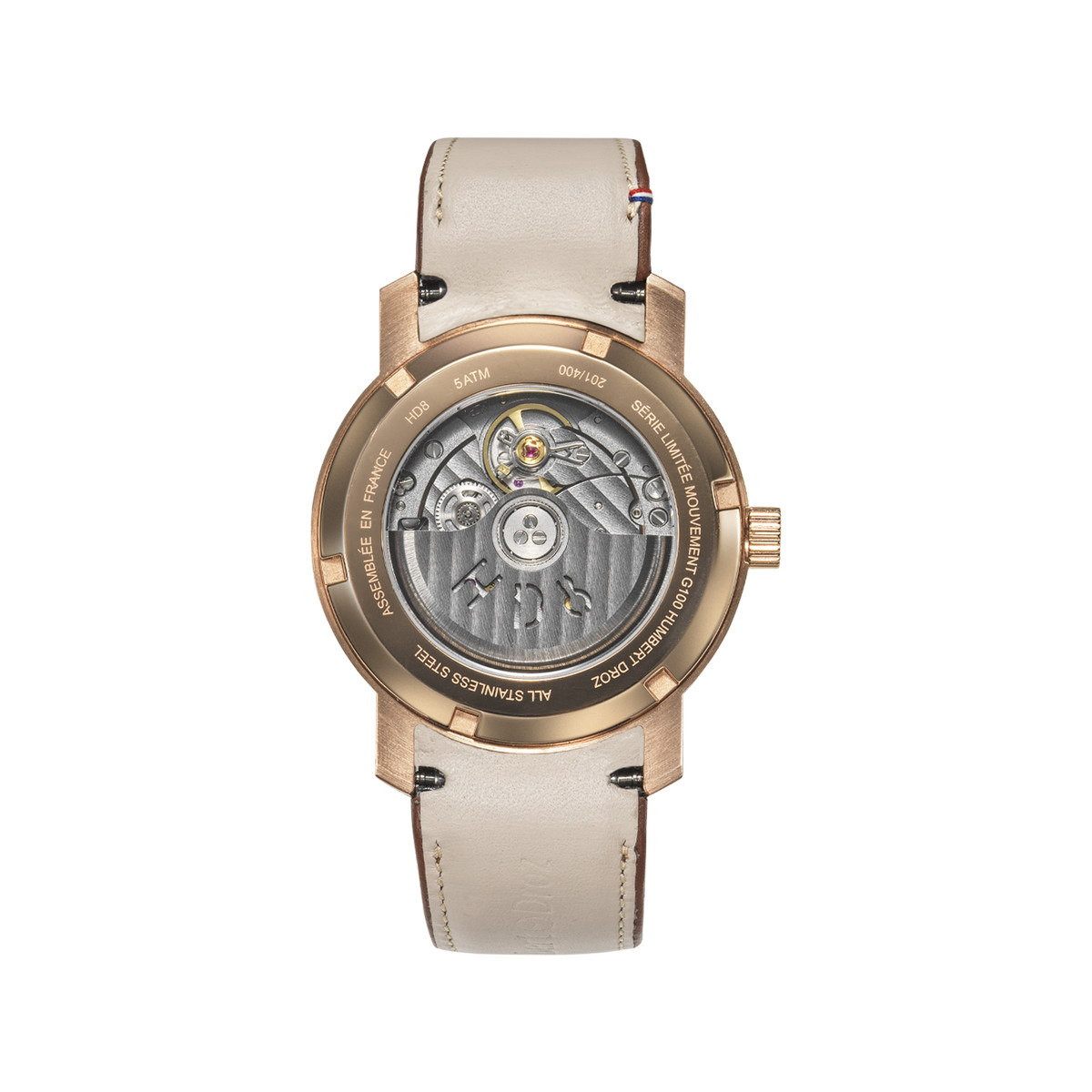 Montre HUMBERT-DROZ hd8 homme automatique, bracelet cuir marron clair