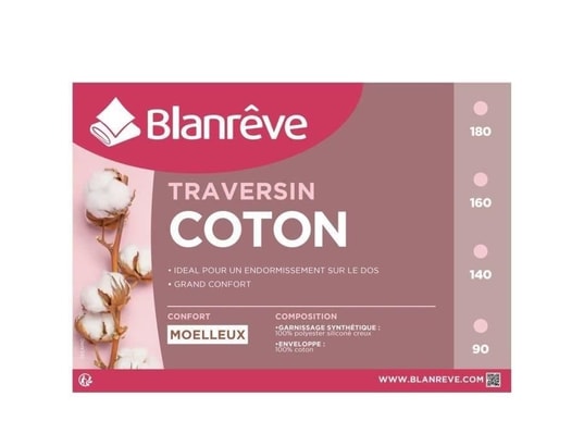 BLANREVE - Traversin en coton - 90 cm - blanc