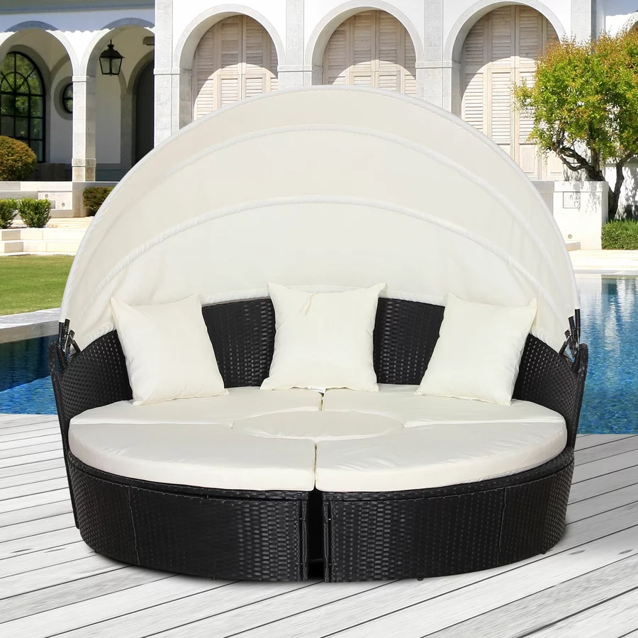 Outsunny Polyrattan Sonneninsel mit Sonnendach schwarz, creme