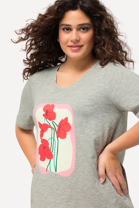 T-Shirt, Blüte, A-Linie, V-Ausschnitt, Halbarm