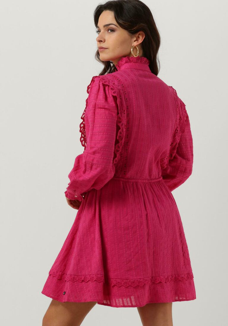 SCOTCH & SODA roze scotch & soda mini jurk mini shirt dress with lace detail in organic cotton