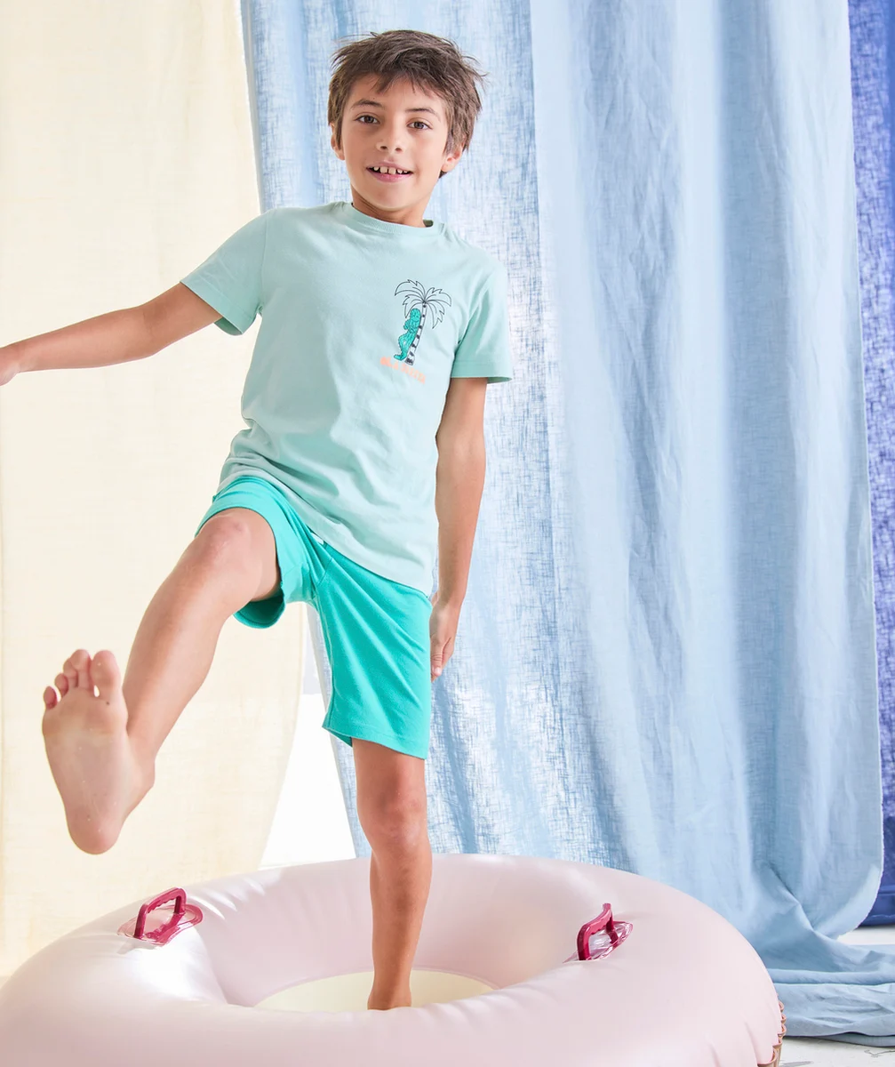 pyjama manches courtes garçon en coton bio vert thème siesta