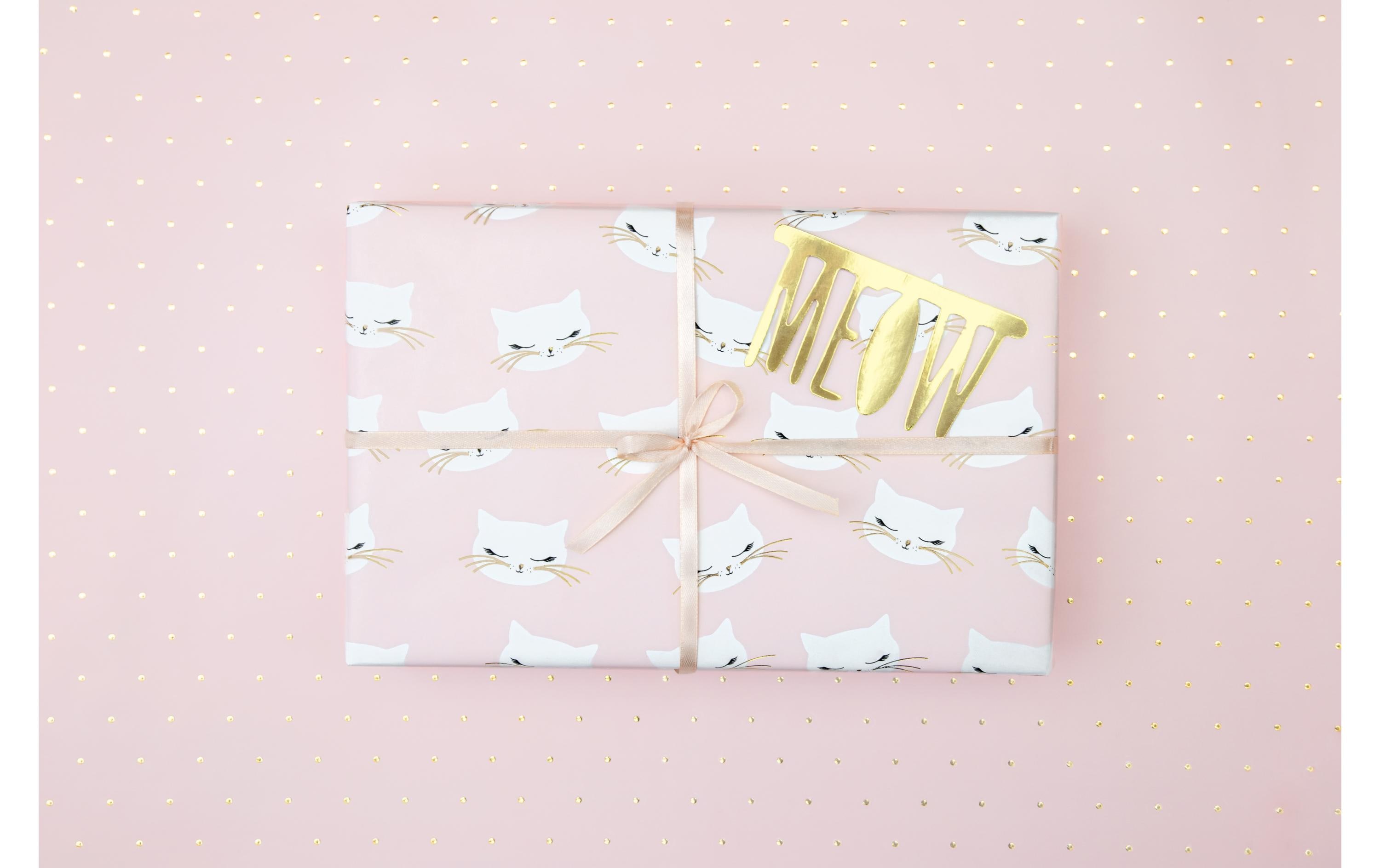Geschenkpapier Katze 2 Stück, Rosa/Weiss, 70 x 200 cmGeeignet als Geschenkverpackung oder Einfasspapier für Bücher